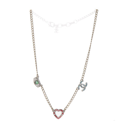 Chanel Crystal Eye Heart CC Charm Necklace Gold Silver 3 of 4