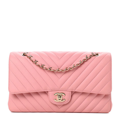 Chanel Caviar Flat Chevron Quilted Medium Double Flap Pink 1 of 12