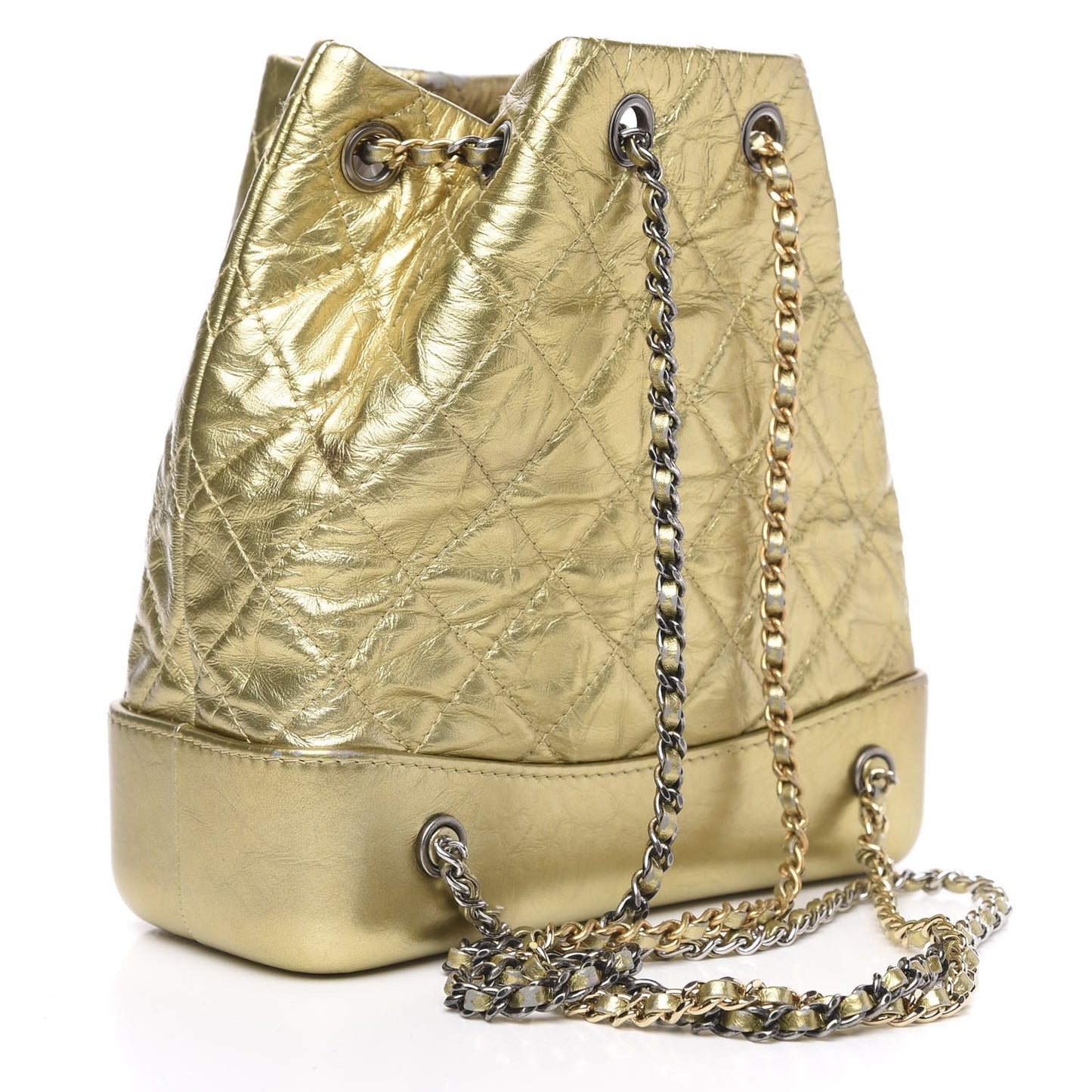 Metallic Lambskin Small Quilted Gabrielle Backpack Gold