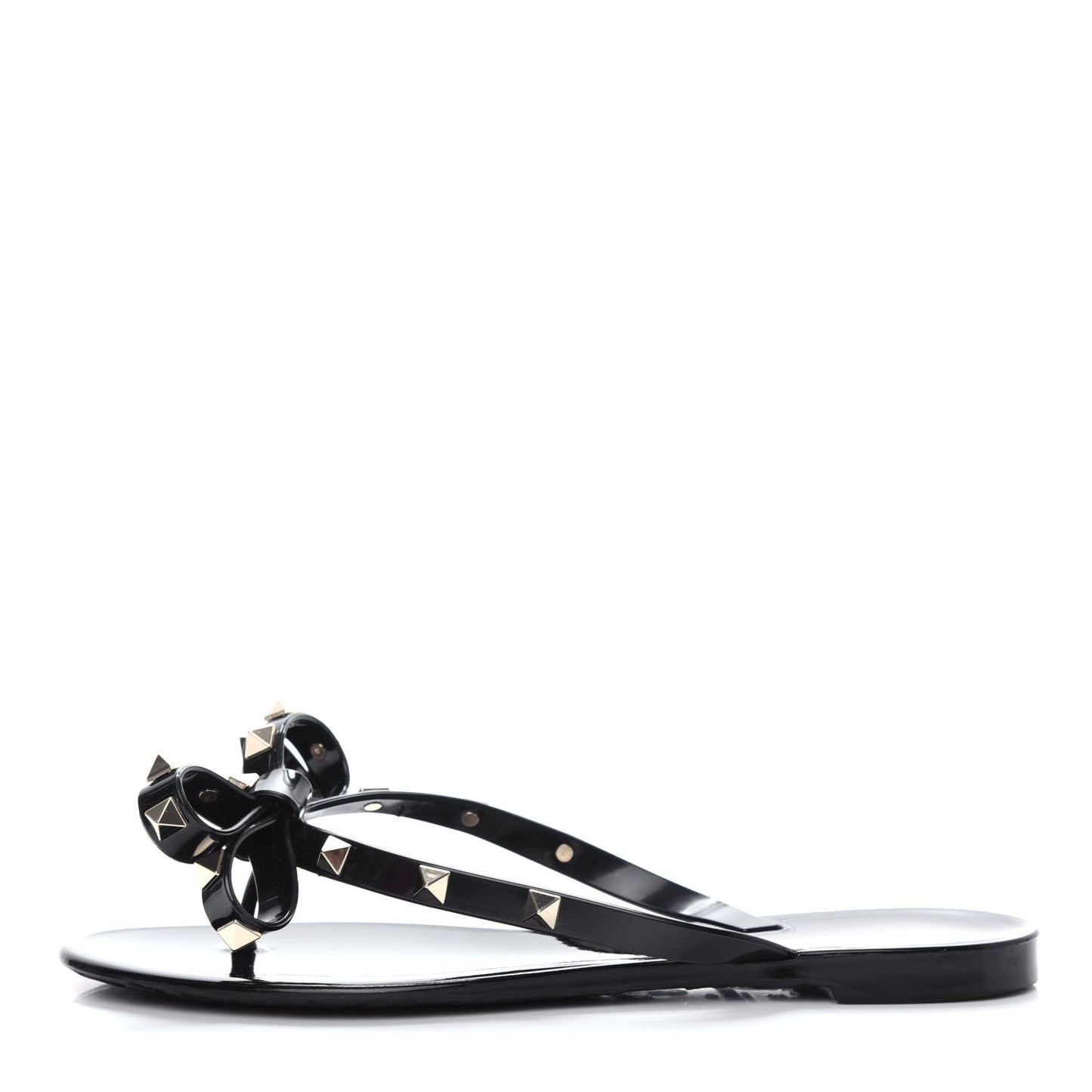 PVC Jelly Rockstud Bow Thong Sandals 36 Black