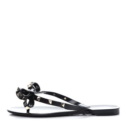 Valentino Garavani PVC Jelly Rockstud Bow Thong Sandals 36 Black 1 of 10