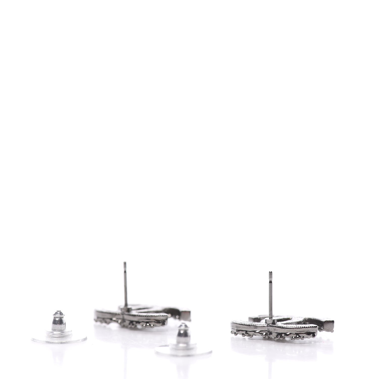 Chanel Pearl Crystal CC Earrings Ruthenium 3 of 5