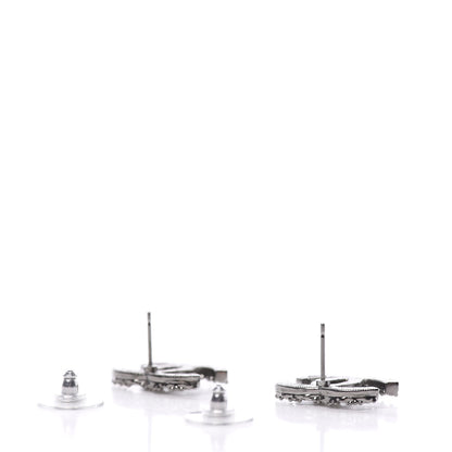 Chanel Pearl Crystal CC Earrings Ruthenium 3 of 5