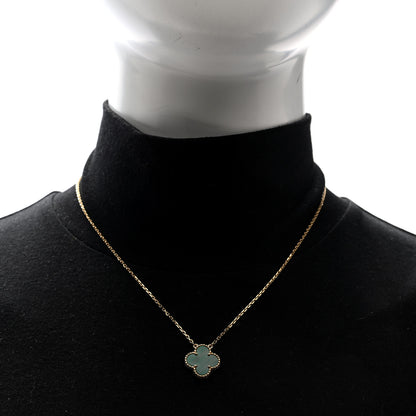 Van Cleef & Arpels 18K Yellow Gold Malachite Vintage Alhambra Pendant Necklace 3 of 6