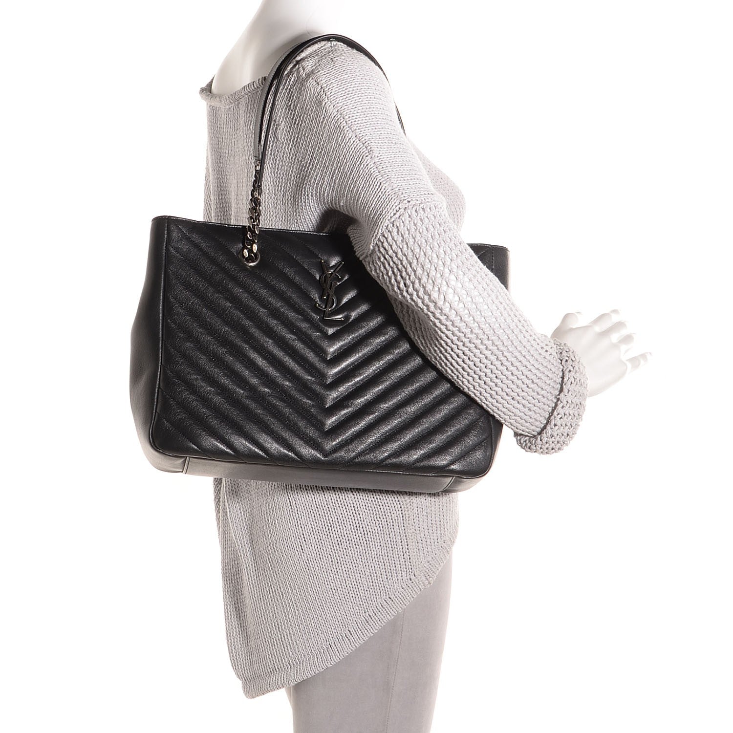 Saint Laurent Matelasse Chevron Large Monogram Shopper Black 2 of 9