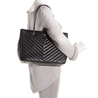 Saint Laurent Matelasse Chevron Large Monogram Shopper Black 2 of 9