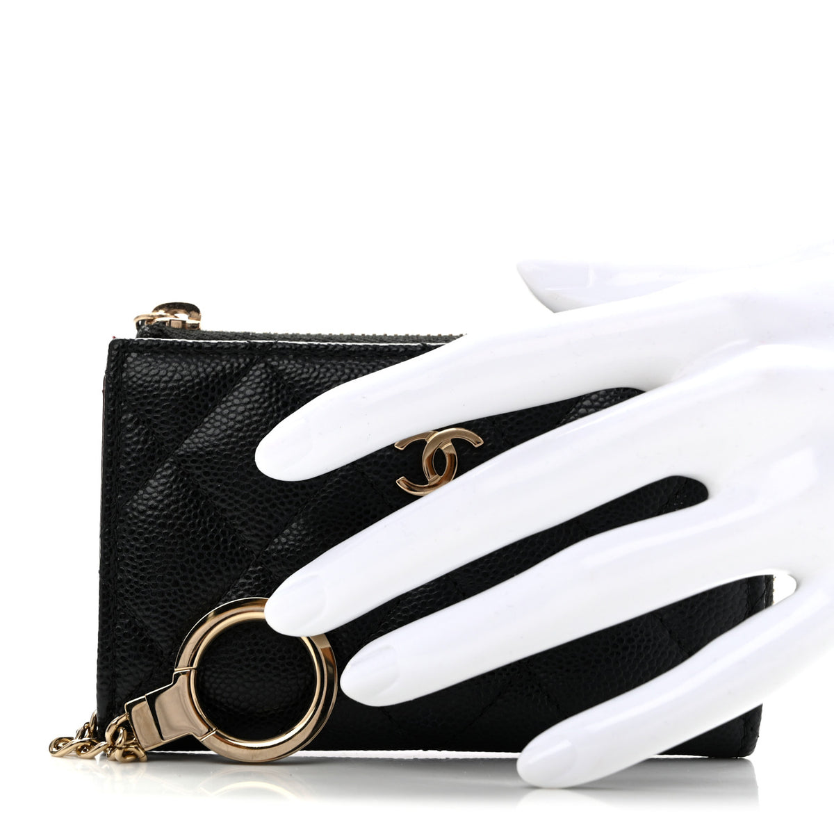 Caviar Quilted Zipped Key Holder Case Black