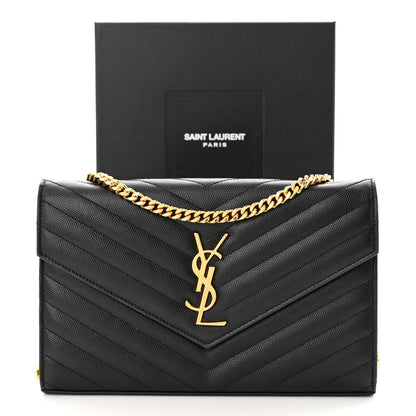 Saint Laurent Grain De Poudre Matelasse Chevron Monogram Chain Wallet Black 13 of 13