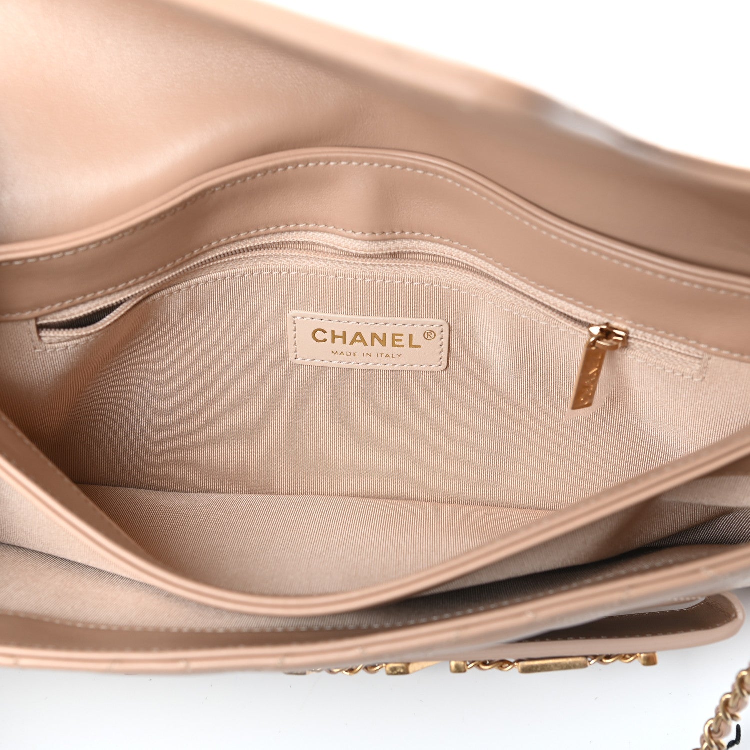 Chanel Calfskin Quilted Enchained Clutch Beige 5 of 10