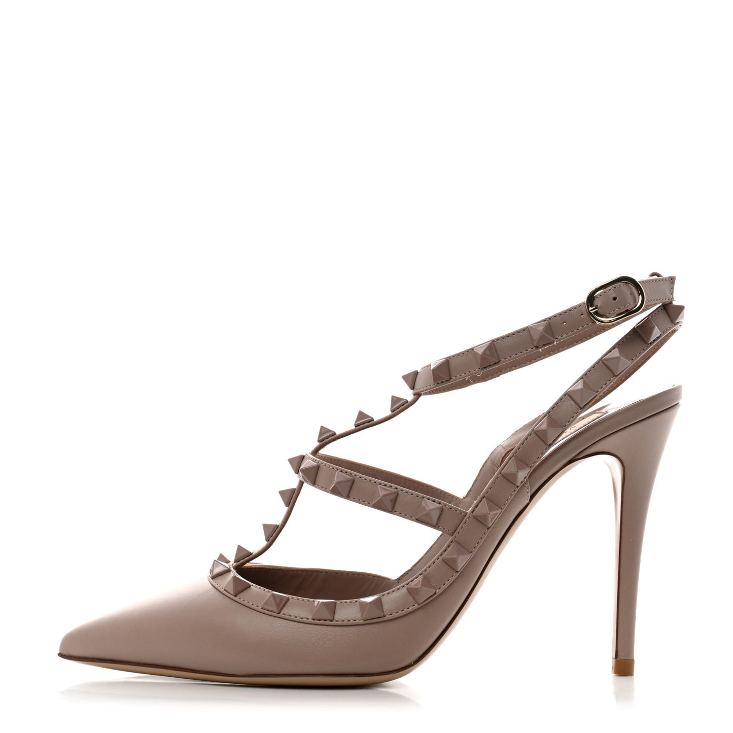 Calfskin Lacquered Monochrome Rockstud Ankle Strap 100mm Pumps 38.5 Poudre