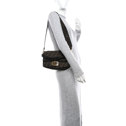Fendi Fabric Jacquard FF 1974 Medium Baguette Tobacco Moro Black 2 of 9