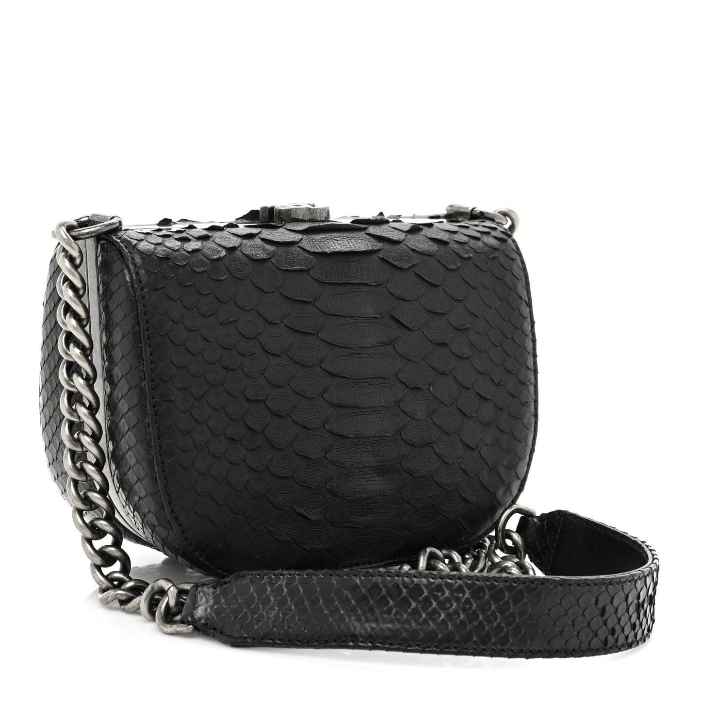 Snakeskin Box Kisslock Crosssbody Black
