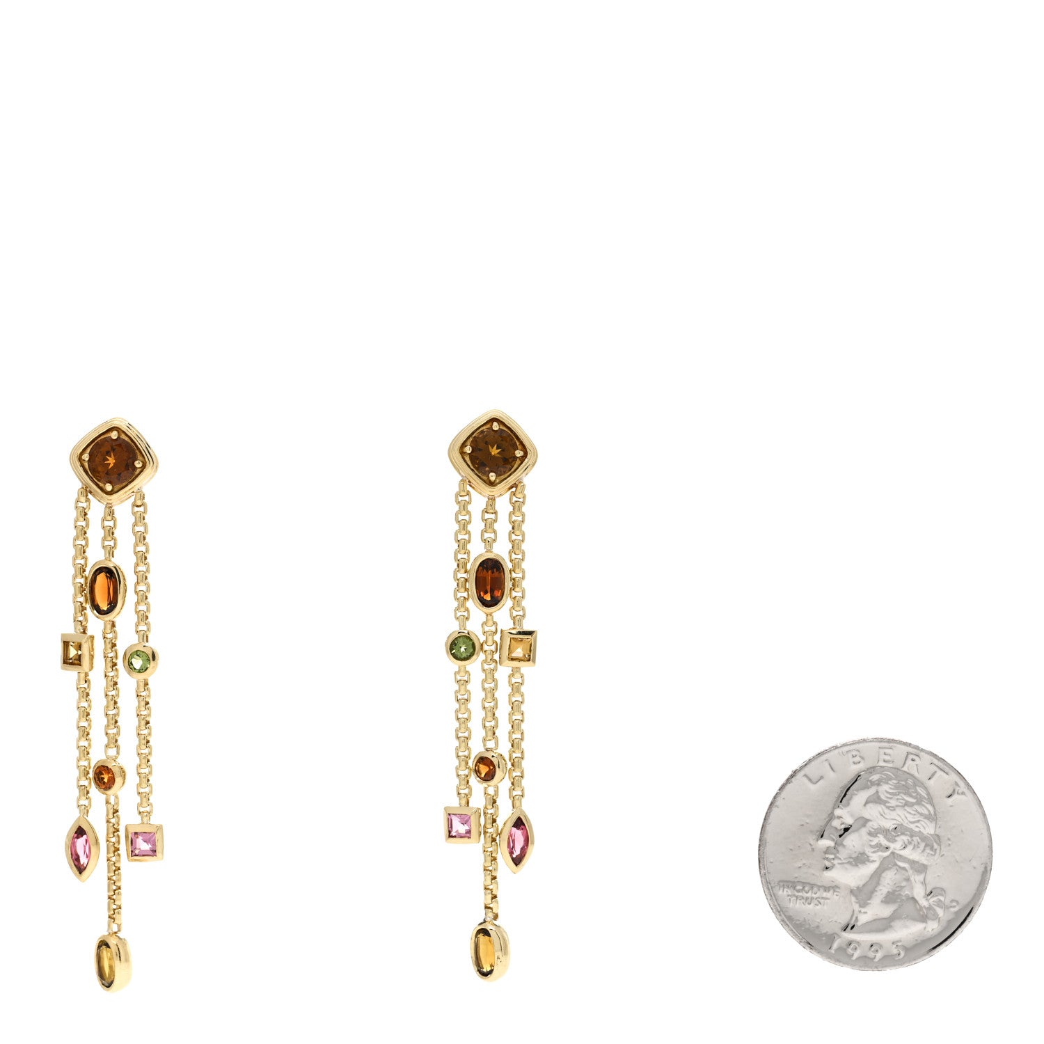 David Yurman 18K Yellow Gold Sapphire Garnet Citrine Tourmaline Confetti 3 Row Tassel Earrings 2 of 4