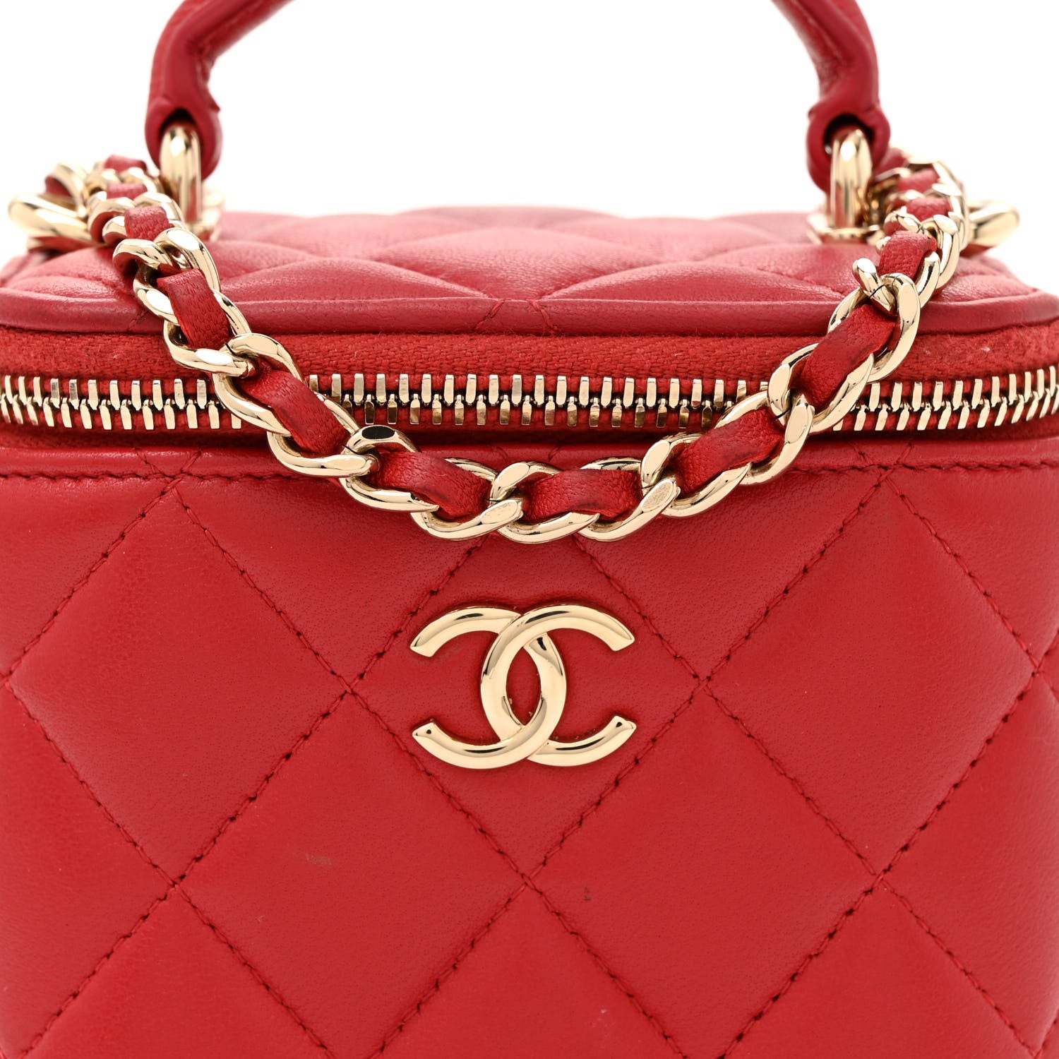 Chanel Lambskin Quilted Top Handle Mini Vanity Case With Chain Red 8 of 13