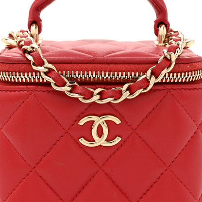 Chanel Lambskin Quilted Top Handle Mini Vanity Case With Chain Red 8 of 13