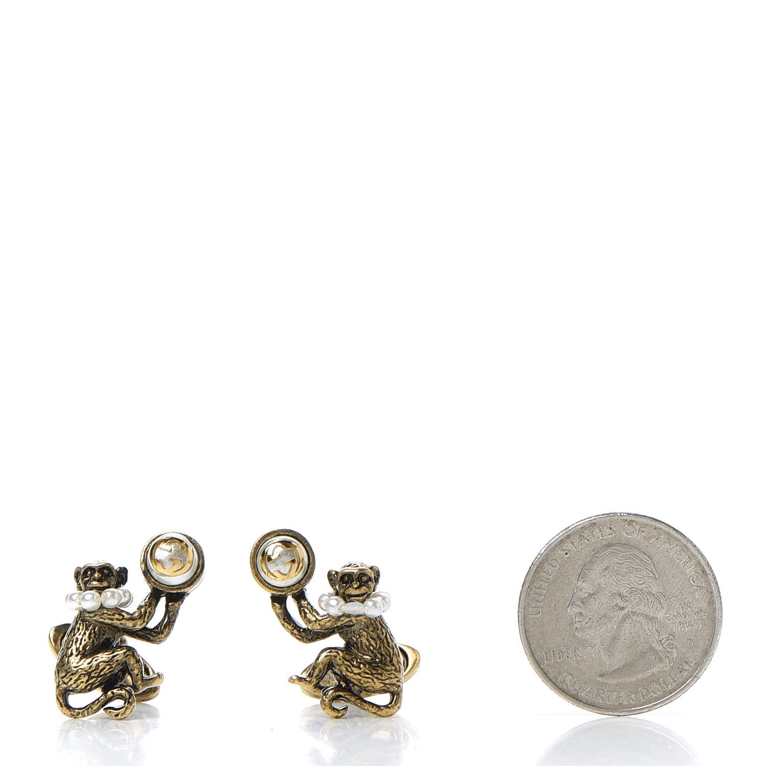 Gucci Metal Pearl Monkey Cufflinks Aged Gold 2 of 5