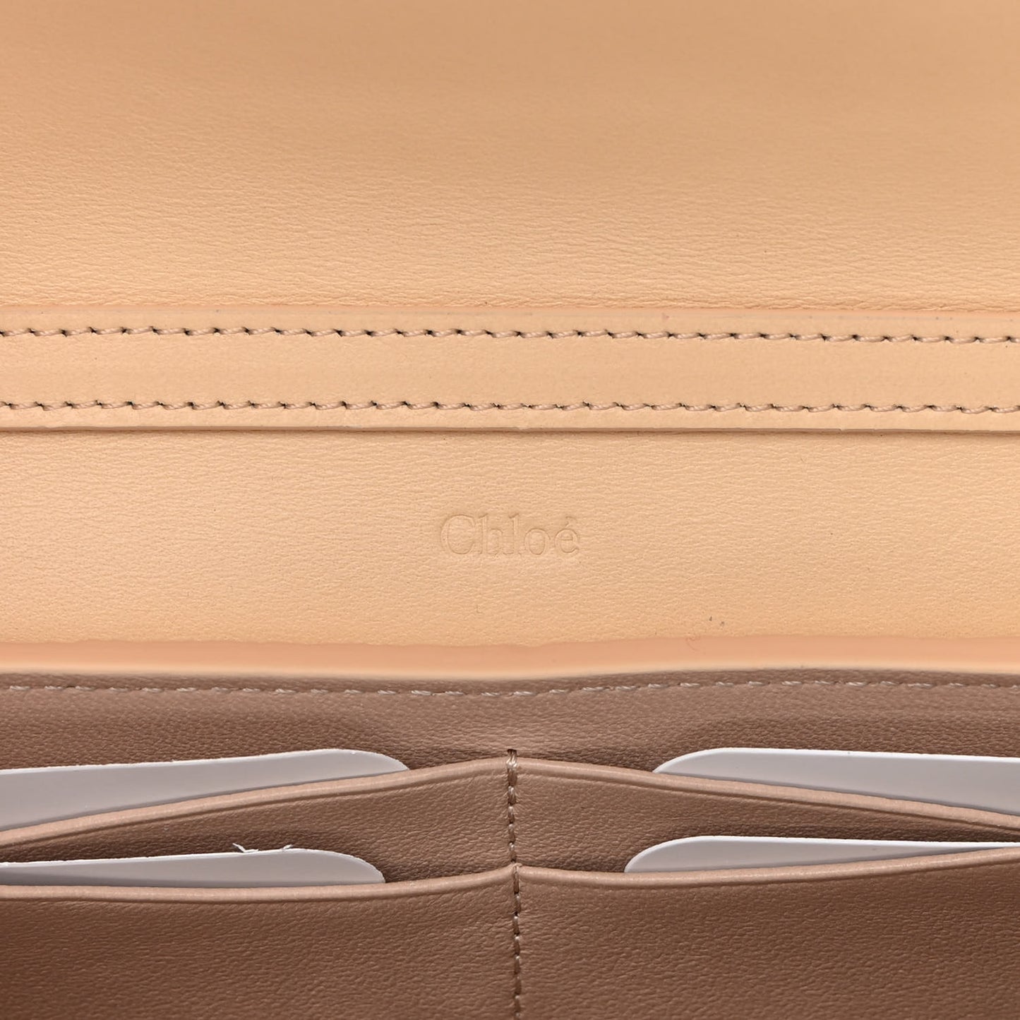 Shiny Grained Calfskin Aby Wallet on Chain Wooden Beige