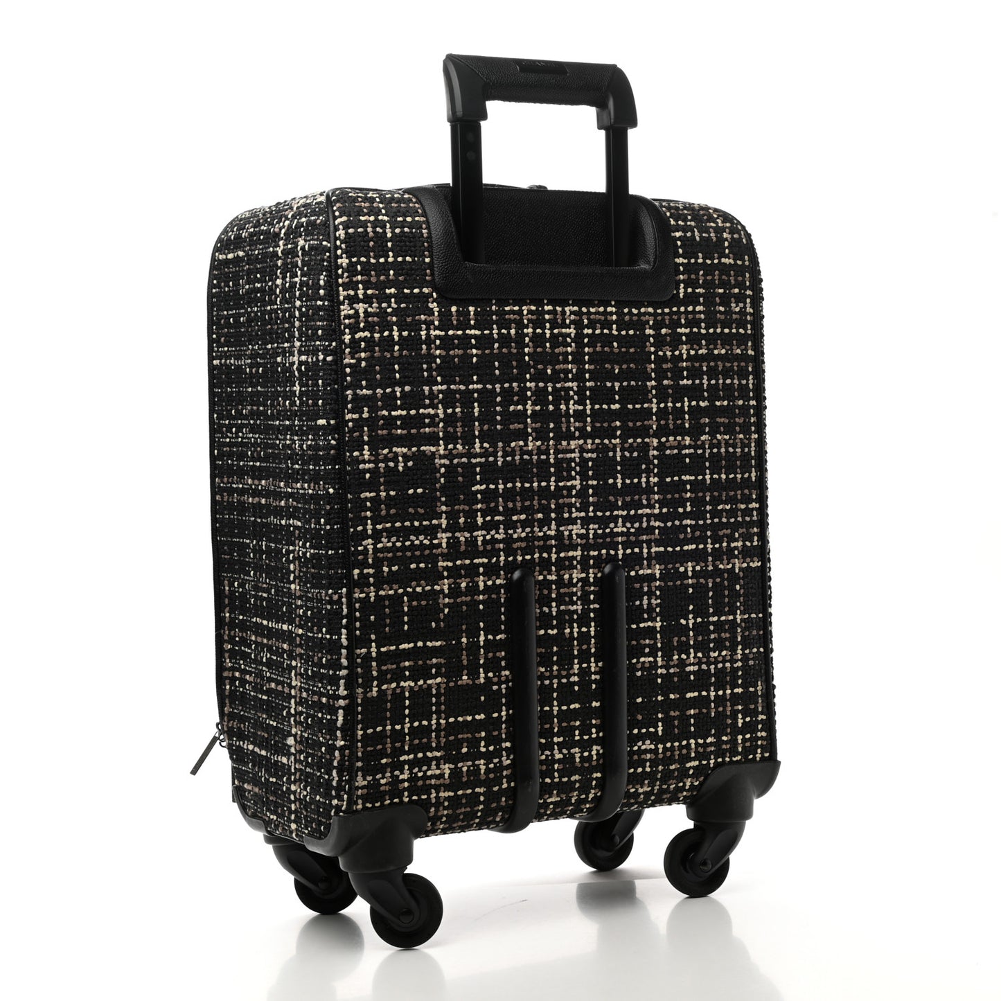 Tweed Calfskin Quilted Coco Case Trolley Rolling Luggage Black