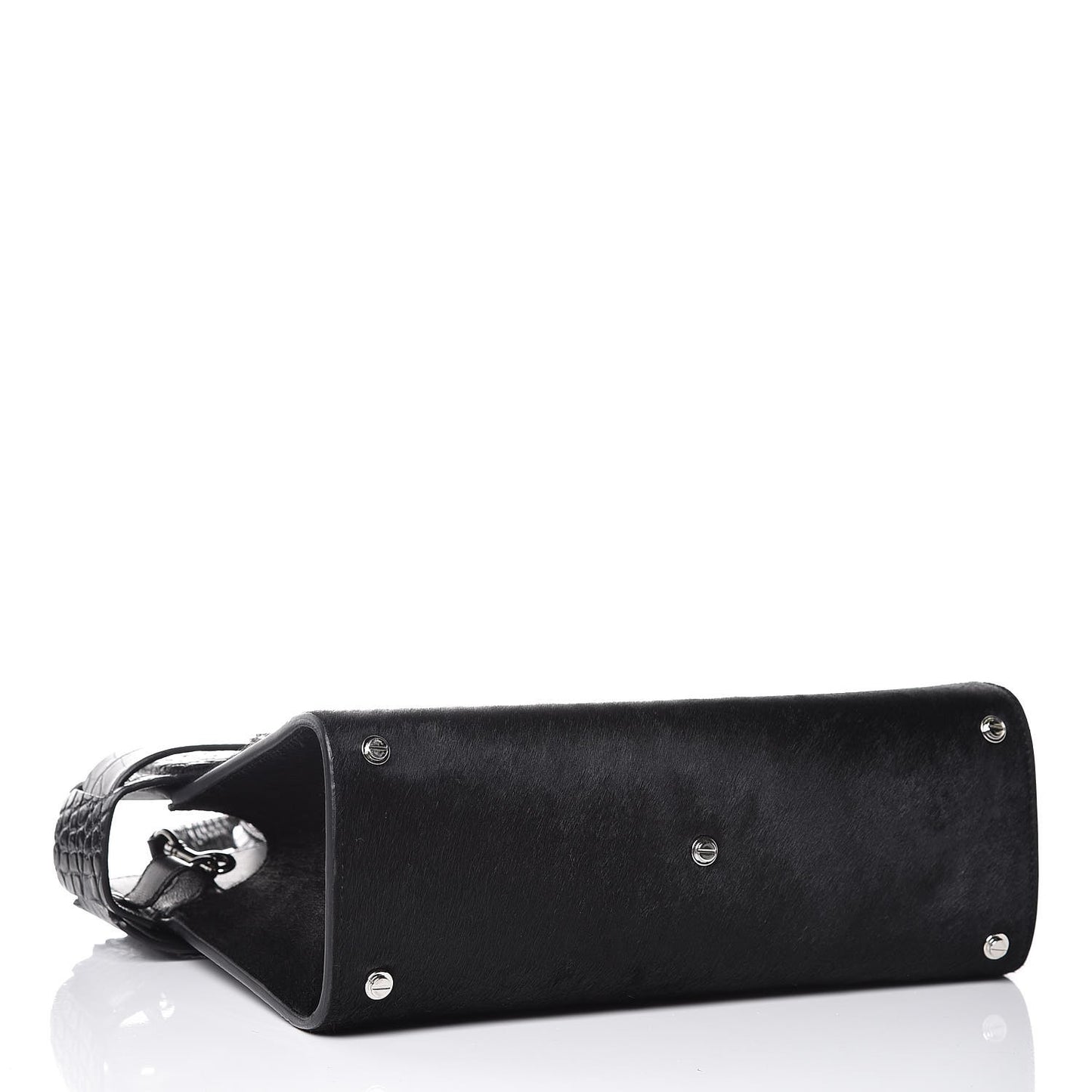 Calf Hair Calfskin Crocodile Embossed Small Horizon Satchel Black