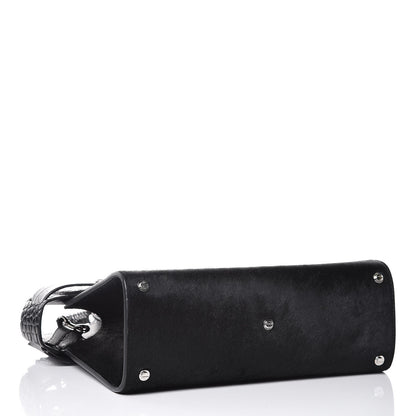 Givenchy Calf Hair Calfskin Crocodile Embossed Small Horizon Satchel Black 4 of 6