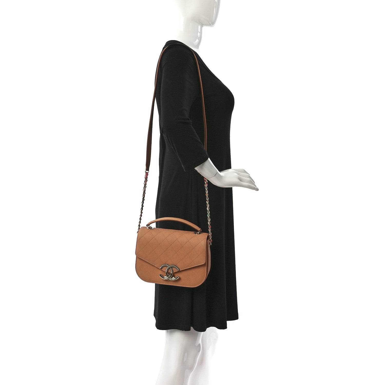 Chanel Grained Calfskin Quilted Small Cuba Top Handle Flap Coral 2 of 10