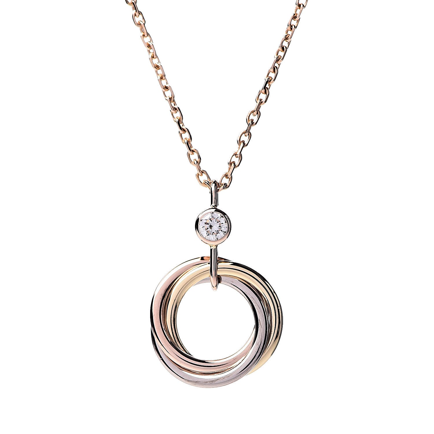 Cartier 18K Pink Yellow White Gold Diamond Trinity Pendant Necklace 4 of 7