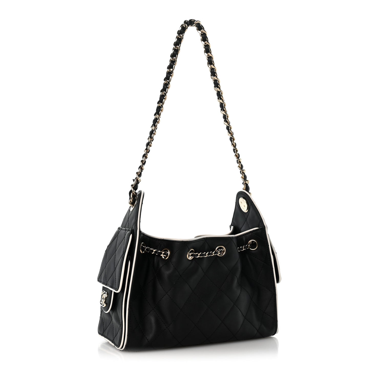 Calfskin Quilted Mini Chanel 25 Handbag Black White
