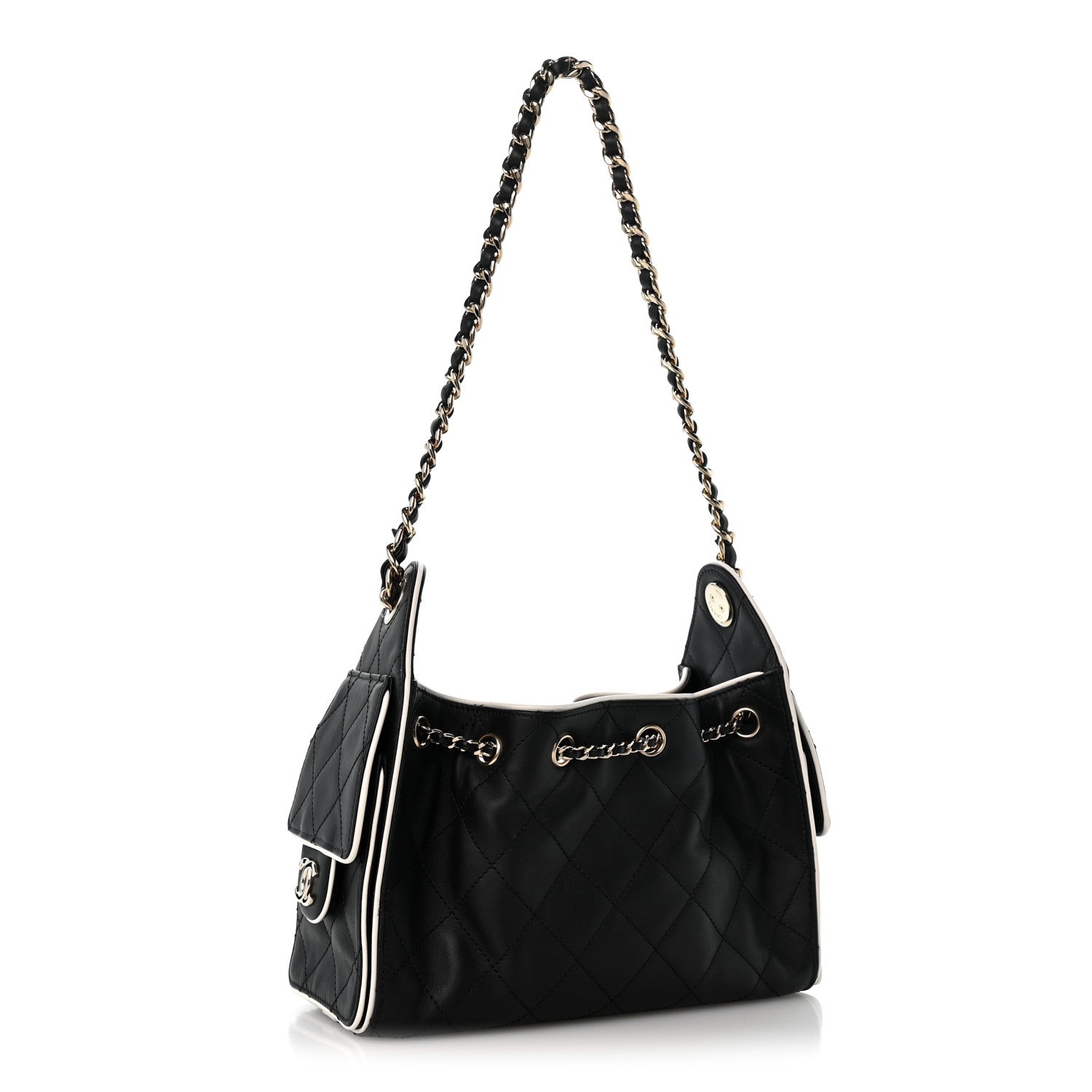 Chanel Calfskin Quilted Mini Chanel 25 Handbag Black White 2 of 9