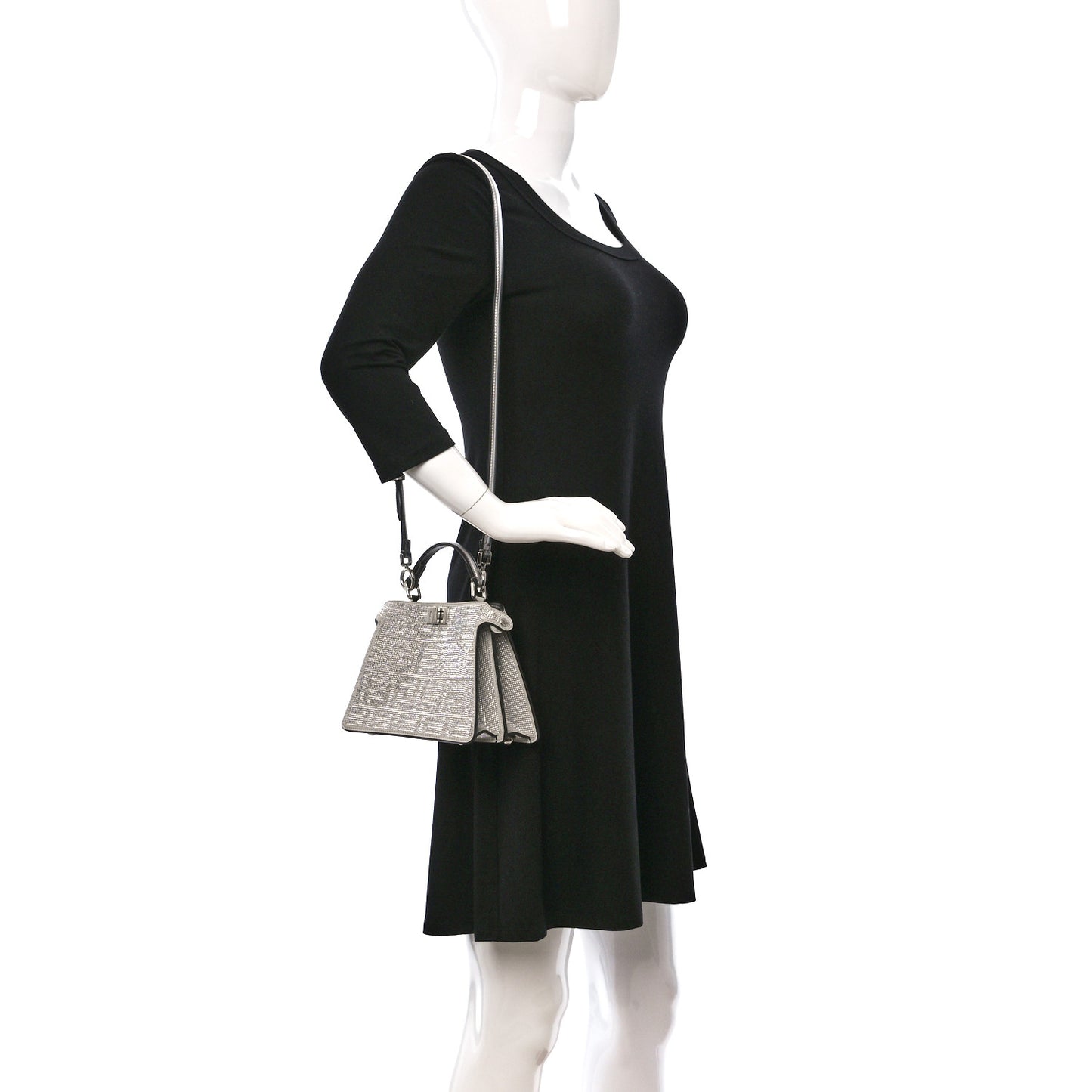 Crystal Vitello Laminato FF Petite Peekaboo I SEE U Satchel Crystal Argento