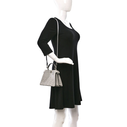Fendi Crystal Vitello Laminato FF Petite Peekaboo I SEE U Satchel Crystal Argento 2 of 14