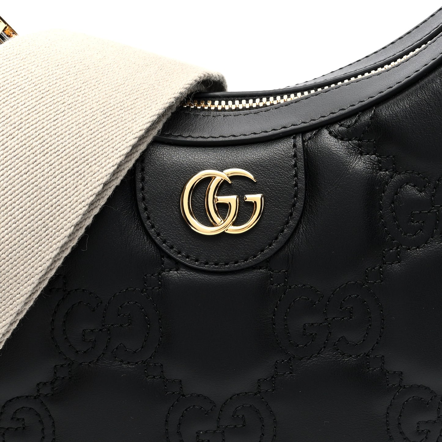 Calfskin GG Matelasse Small Hobo Shoulder Bag Black Natural