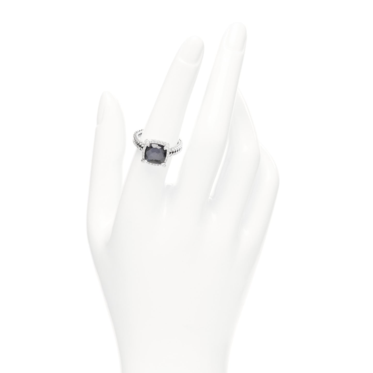 Sterling Silver Diamond Black Orchid 9mm Chatelaine Pave Bezel Ring 54 7