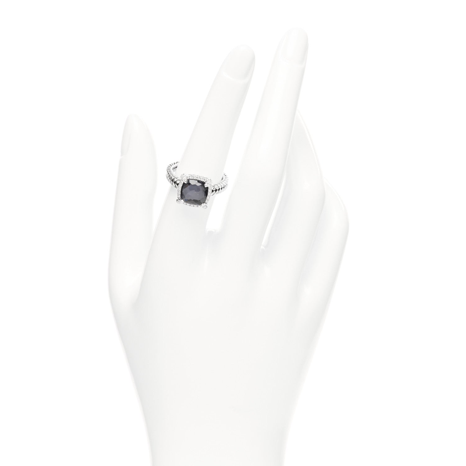 David Yurman Sterling Silver Diamond Black Orchid 9mm Chatelaine Pave Bezel Ring 54 7 2 of 4