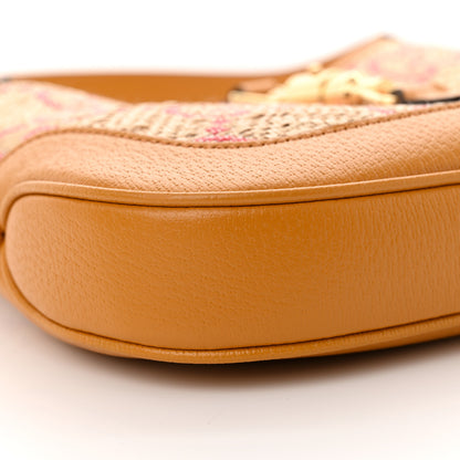 Gucci Raffia Textured Dollar Calfskin GG Monogram Small Jackie 1961 Hobo Natural Bright Hibiscus Sun Oil 9 of 13