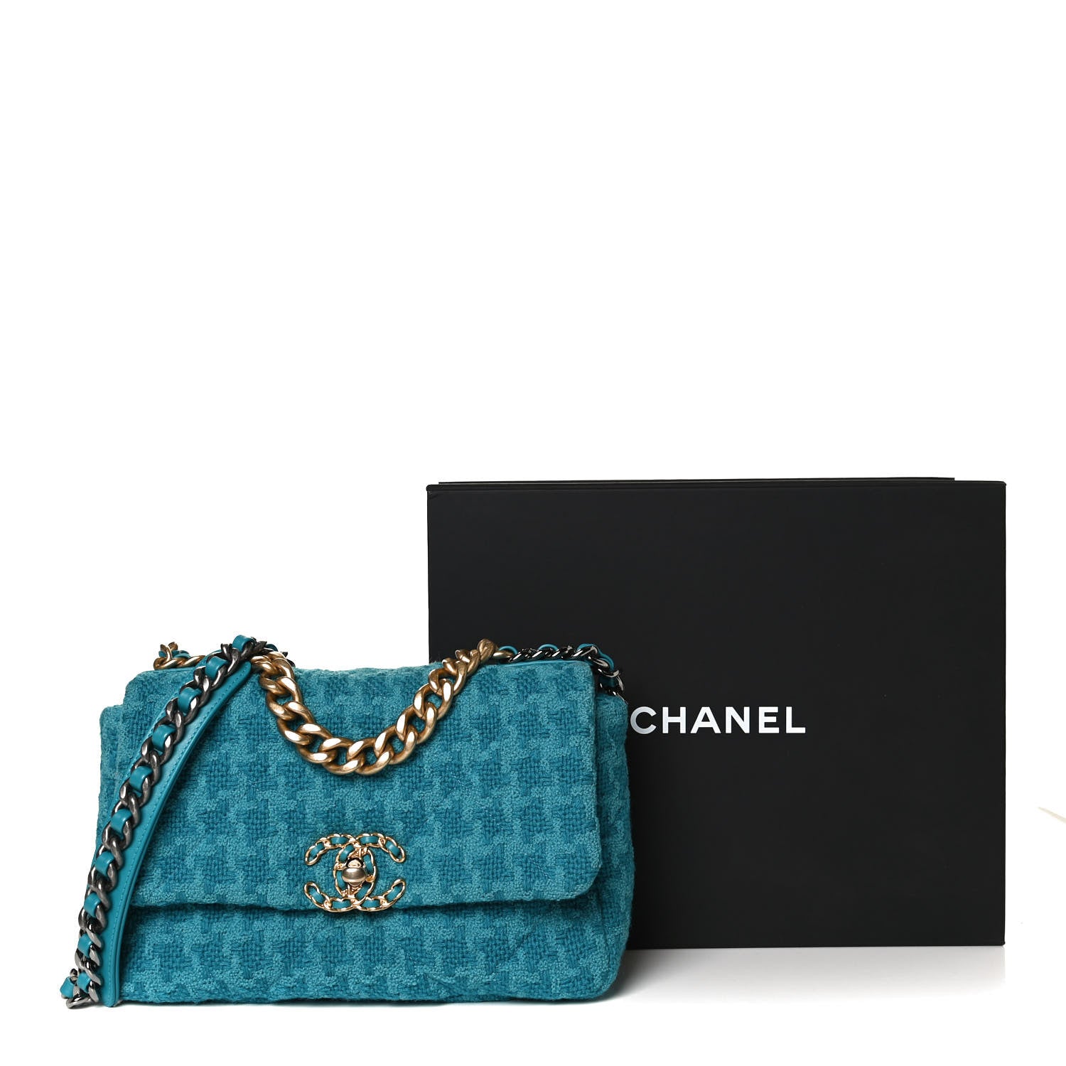 Chanel Tweed Quilted Medium Chanel 19 Flap Turquoise 12 of 12