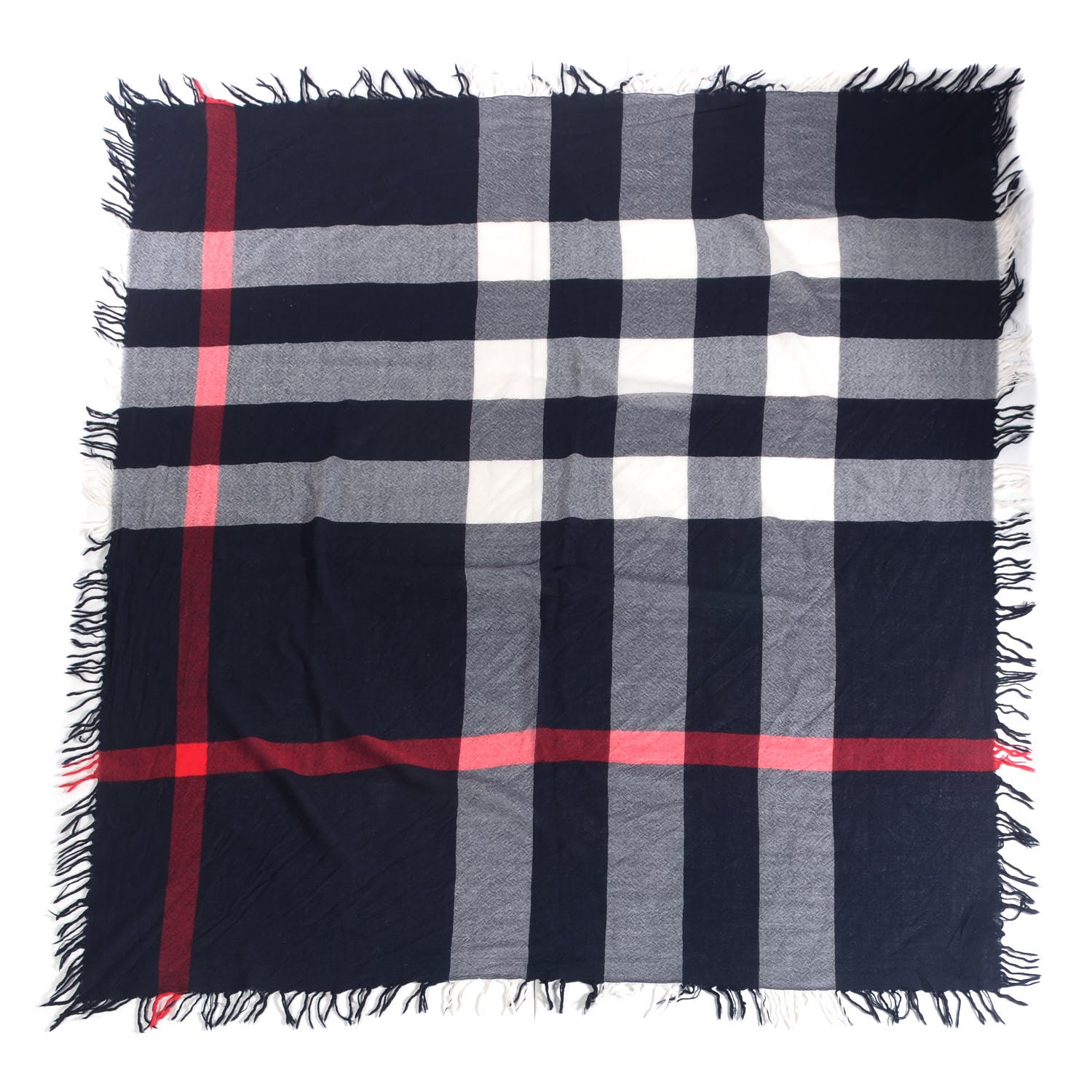 Burberry Merino Wool Check Square Scarf Navy 1 of 4