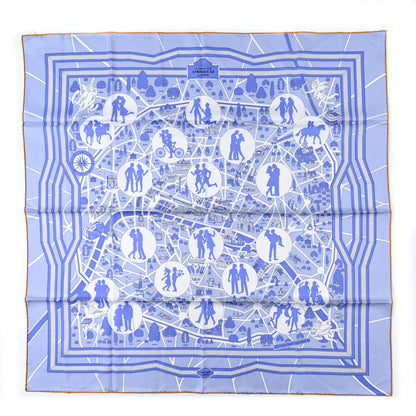 Hermes Silk Les Nouveaux Amoureux de Paris Scarf 90 Lavande White Mauve 1 of 3