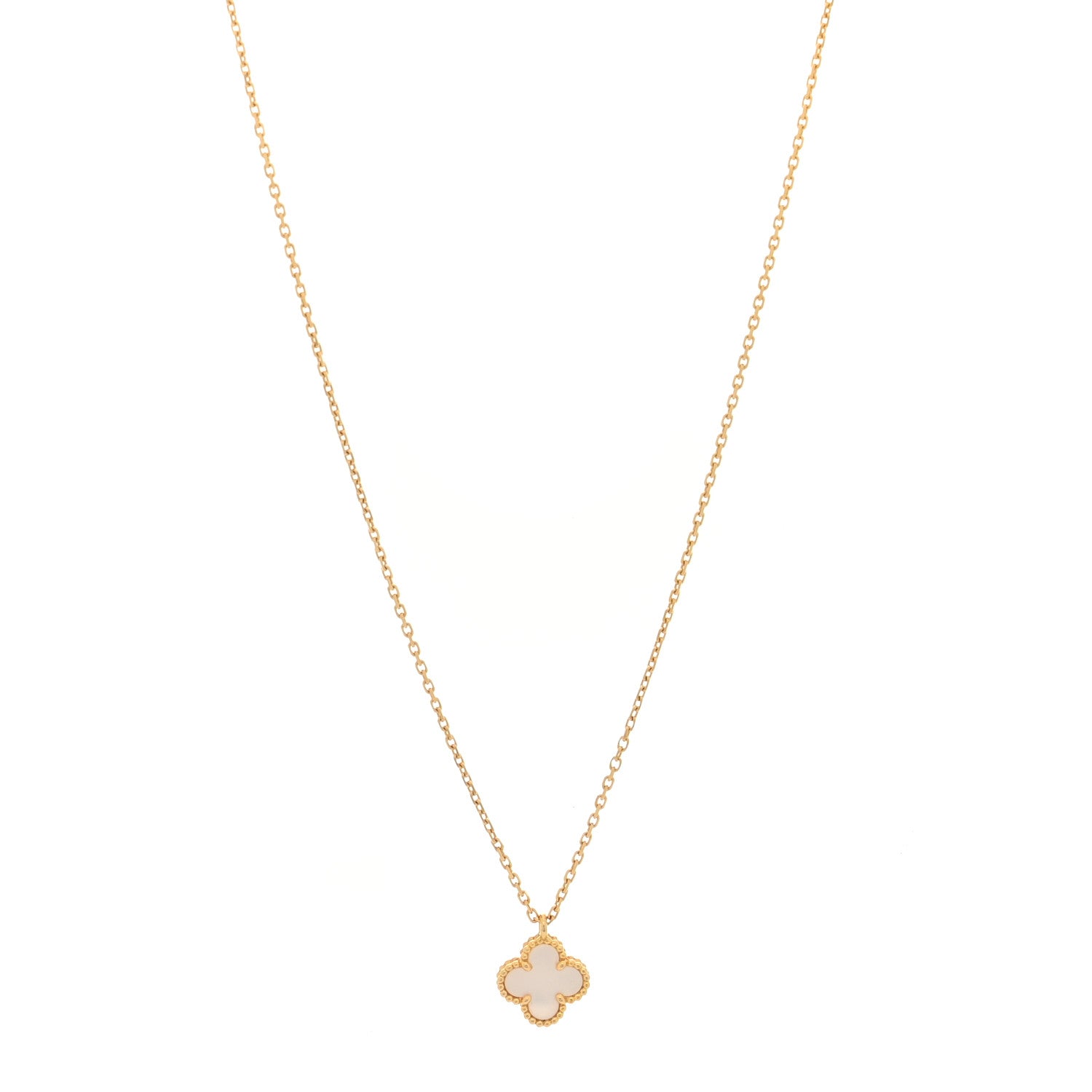 Van Cleef & Arpels 18K Yellow Gold Mother of Pearl Sweet Alhambra Pendant Necklace 1 of 4