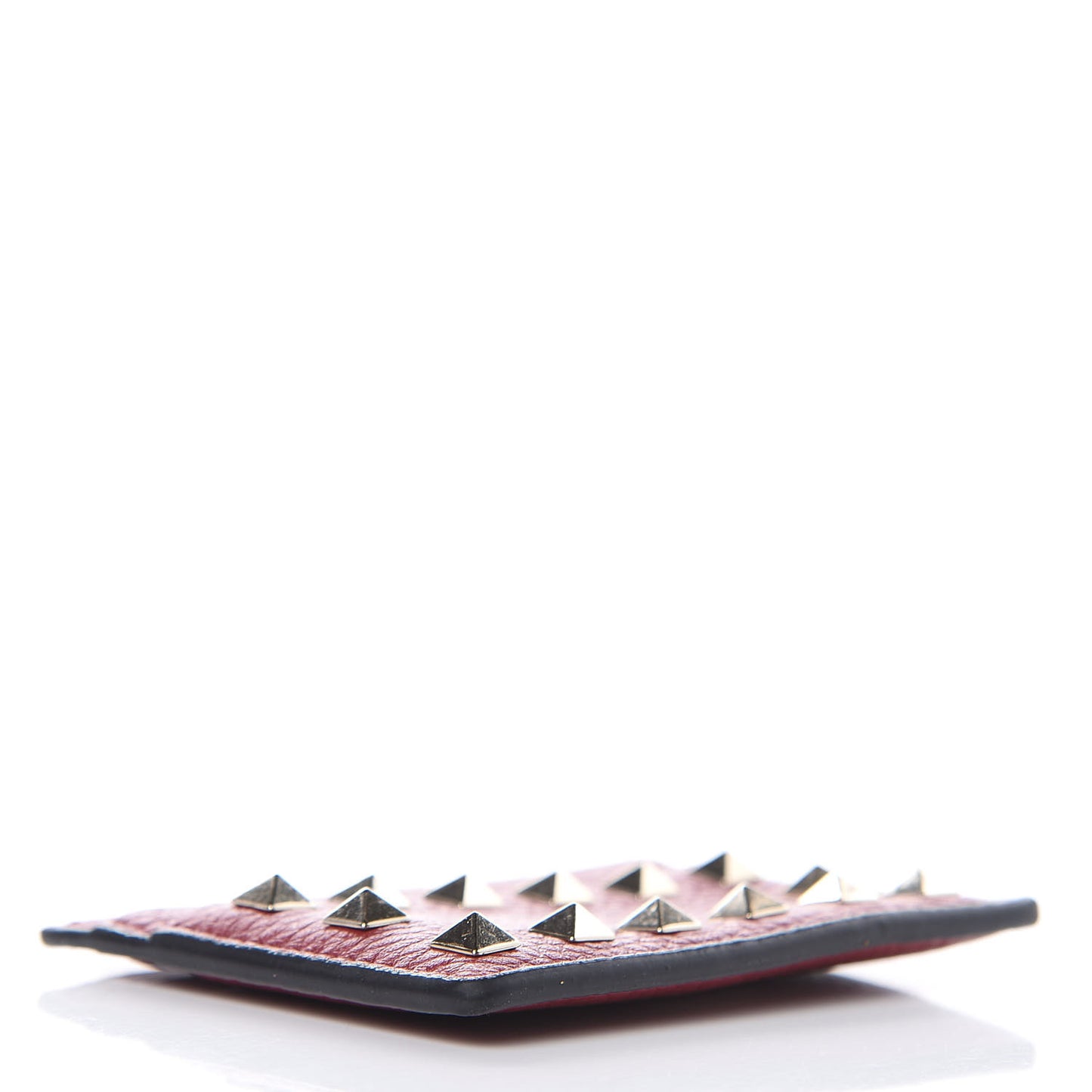 Pebbled Calfskin Rockstud Card Holder Burgundy