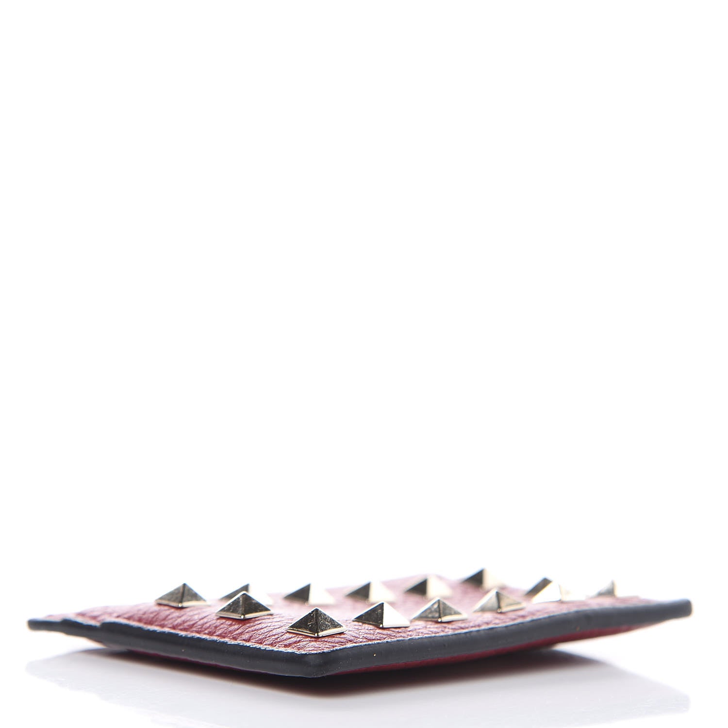 Valentino Garavani Pebbled Calfskin Rockstud Card Holder Burgundy 4 of 7