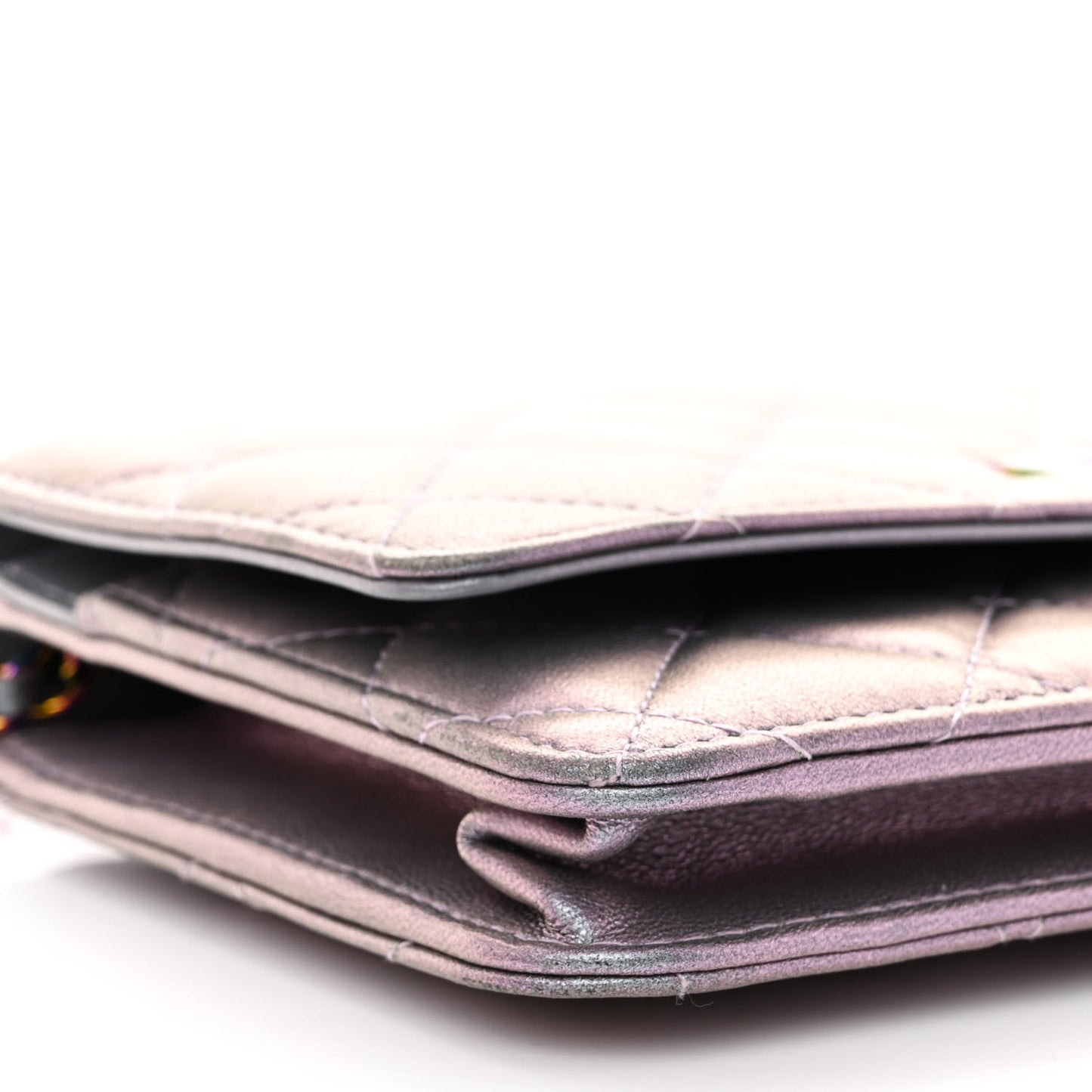 Iridescent Lambskin Quilted Reissue Wallet On Chain WOC Light Purple