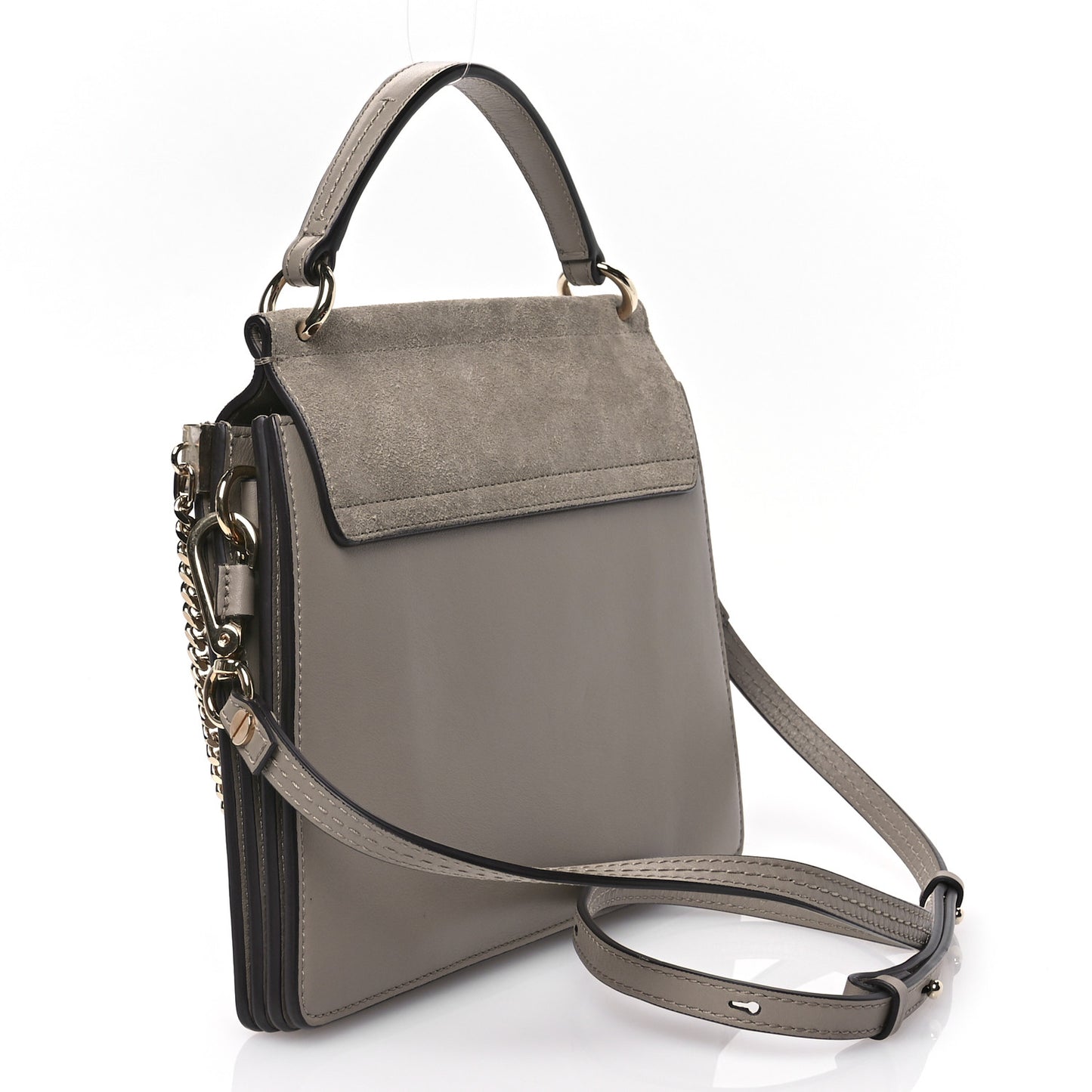 Suede Calfskin Small Faye Top Handle Bag Motty Grey