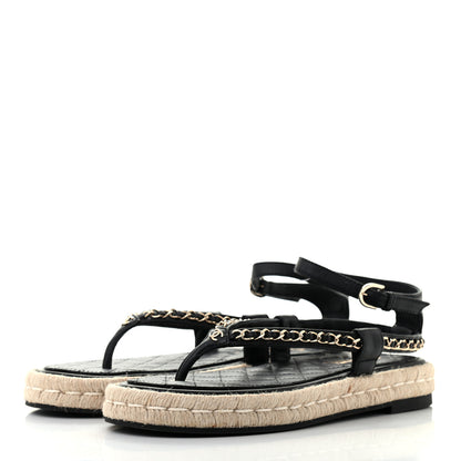 Chanel Lambskin Chain CC Thong Espadrille Sandals 39 Black 3 of 8
