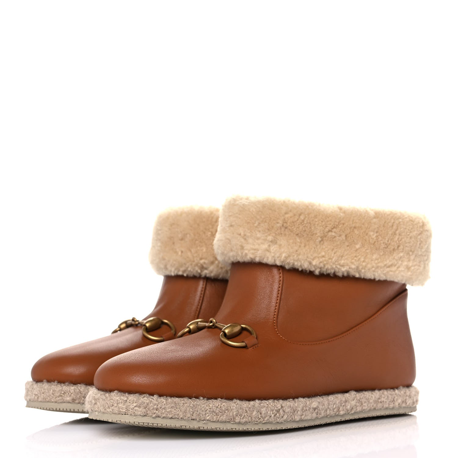 Gucci Calfskin Wool Womens Fria Horsebit Ankle Boots 36 New Caramel Butterscotch 3 of 9