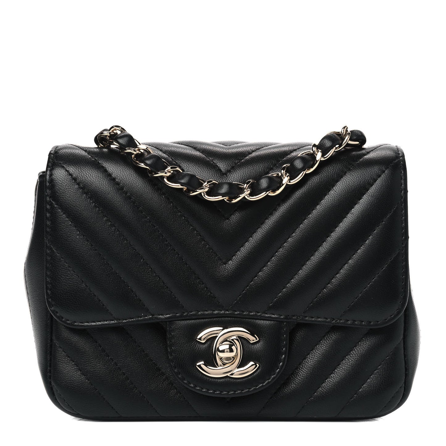 Lambskin Chevron Quilted Mini Square Flap Black