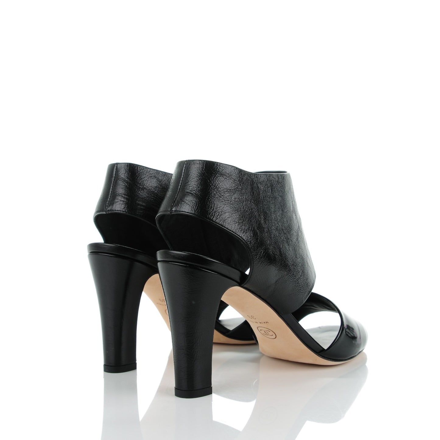 Crumpled Patent Calfskin CC Sandals 39 Black