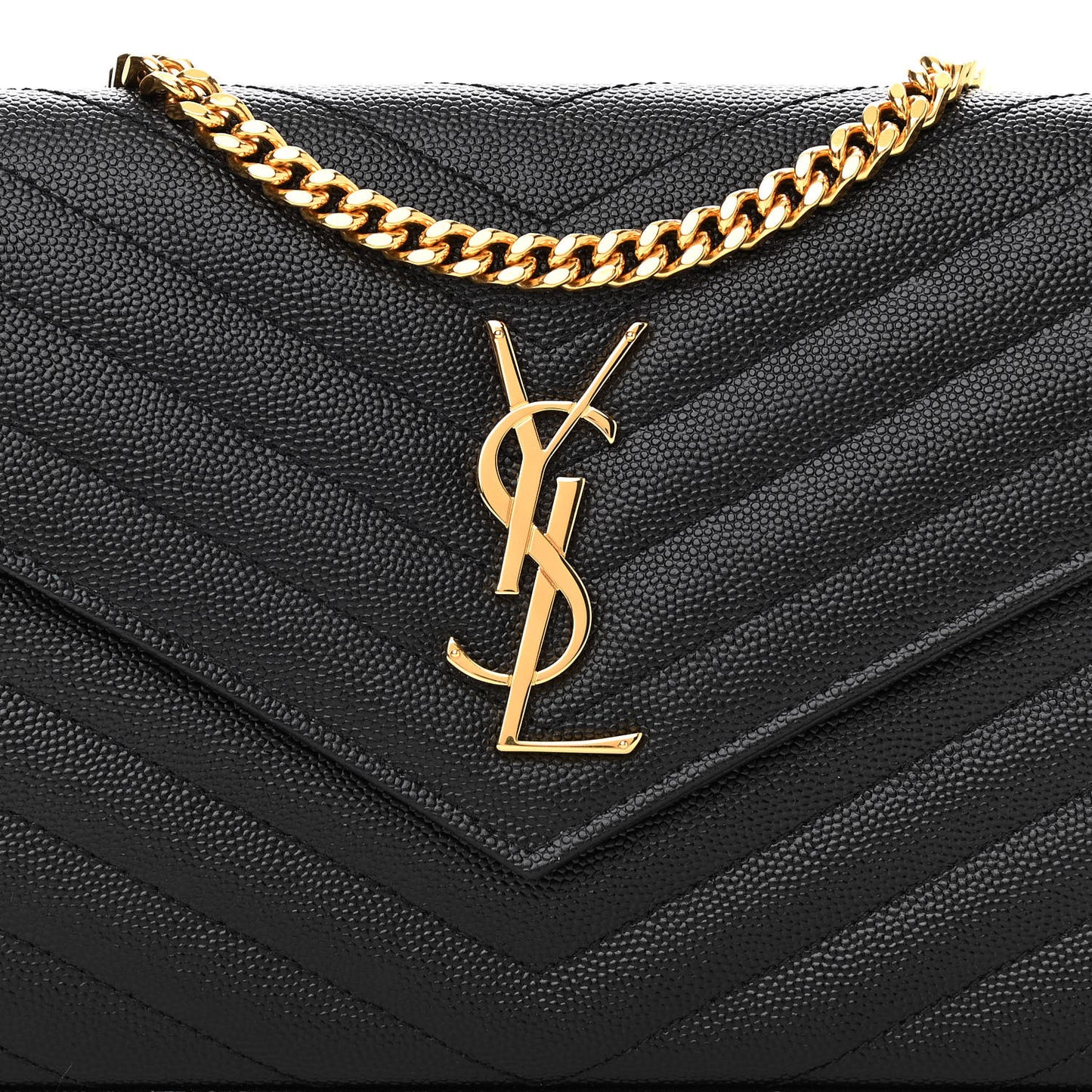 Grain De Poudre Matelasse Chevron Monogram Chain Wallet Black