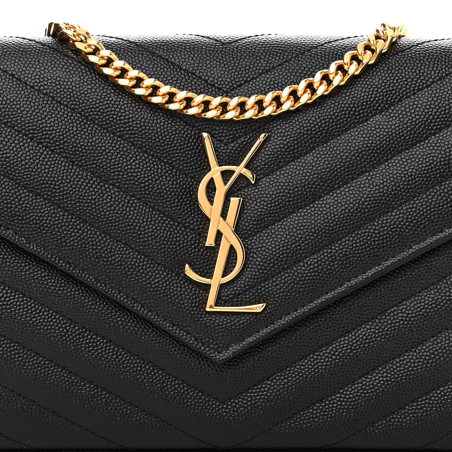 Saint Laurent Grain De Poudre Matelasse Chevron Monogram Chain Wallet Black 8 of 10