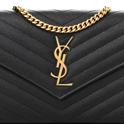 Saint Laurent Grain De Poudre Matelasse Chevron Monogram Chain Wallet Black 8 of 10