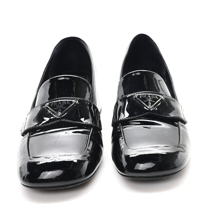 Prada Vernice Metal Triangle Logo 45mm Loafer Pumps 38.5 Black 3 of 10